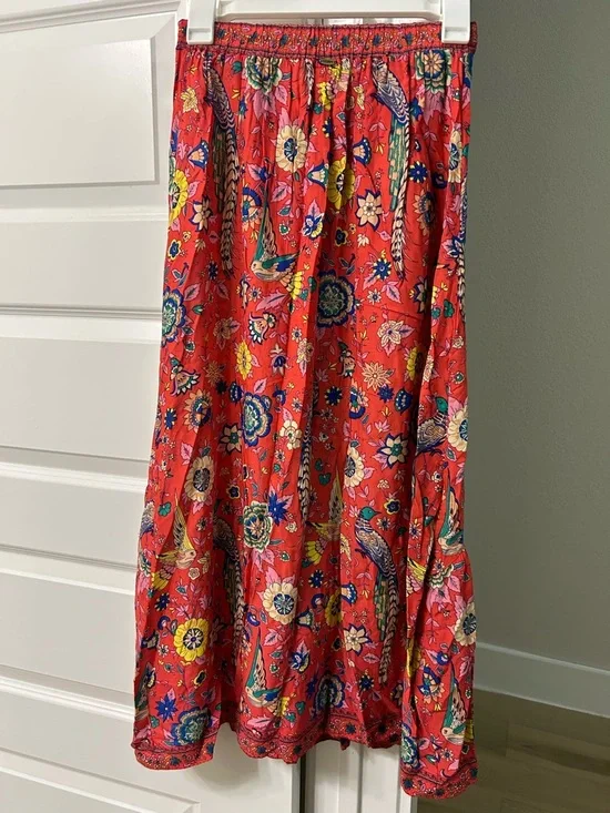 Mora Sz SML Red/Pink Floral Maxi Skirt with Bird - Picture 9 of 12